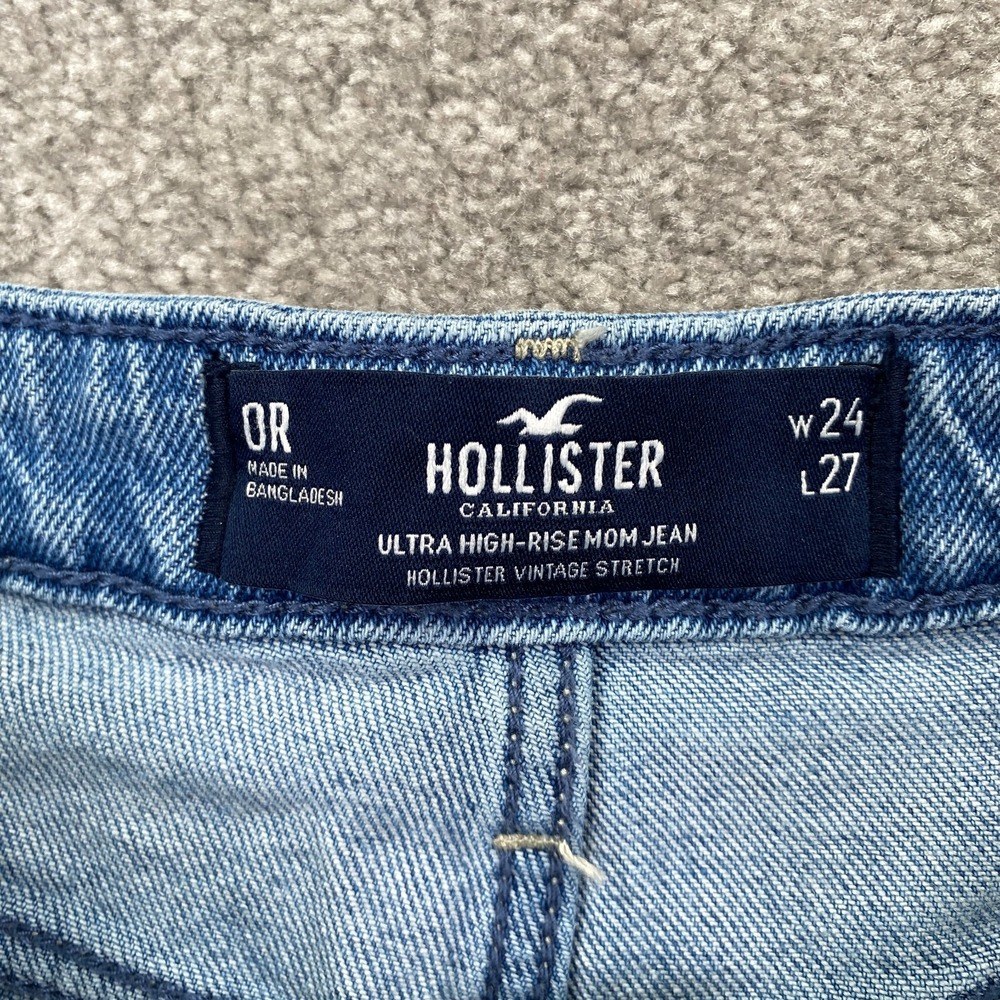 Hollister Ultra High Rise Patches Distressed Mom‎ Jeans Women's Size 0R Blue - Picture 9 of 12
